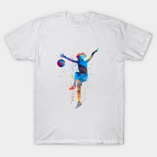 Woman footballer in watercolor T-Shirt